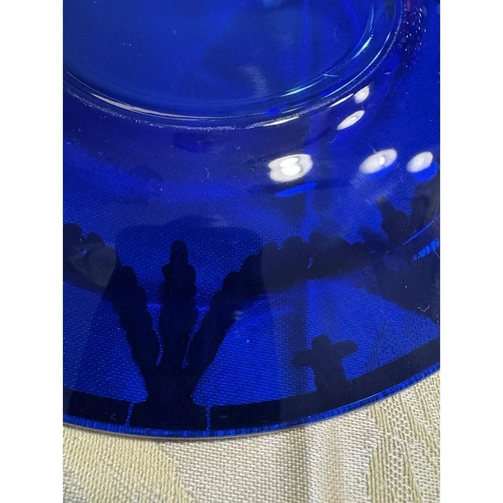Antique Wheeling Glass Cobalt Blue Gilt Plate Greek Key Swag 8.25 Victorian RARE